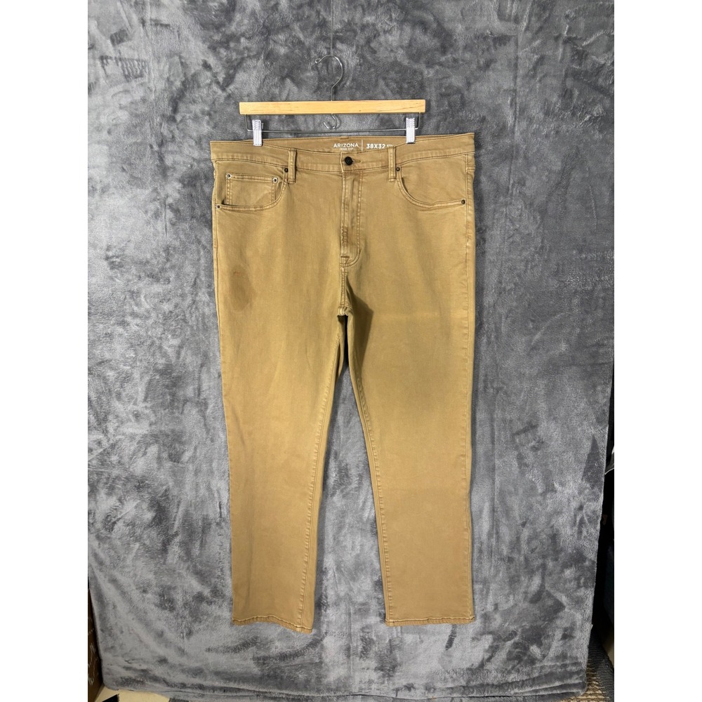 Arizona Jean Co Mens 38x32 Straight Leg Pants Tan Khaki Five Pocket Casual